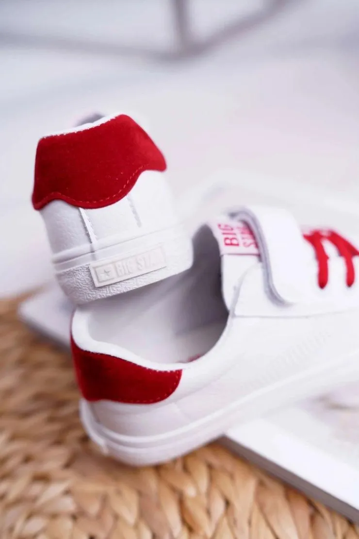 Damskie Big Star Shoes Dziecięce Trampki Na Rzep Big Star DD374106 Biało-Czerwone