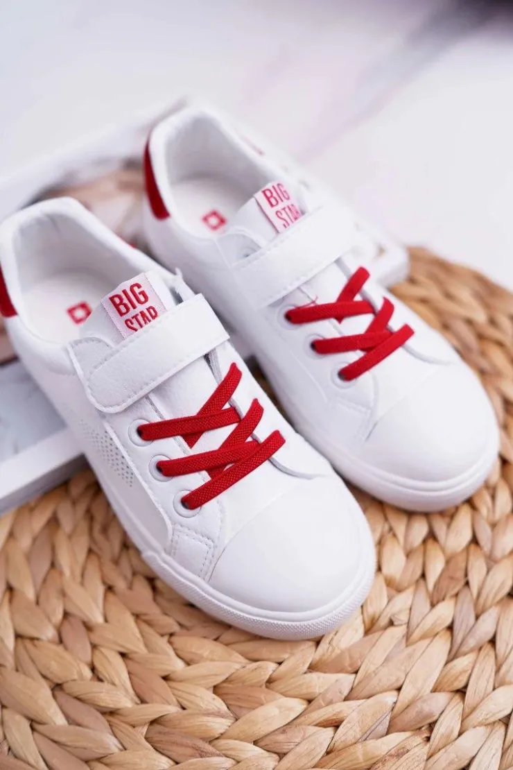 Damskie Big Star Shoes Dziecięce Trampki Na Rzep Big Star DD374106 Biało-Czerwone