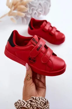 Damskie Big Star Shoes Dziecięce Trampki Na Rzepy Big Star DD374030 Czerwono-Czarne