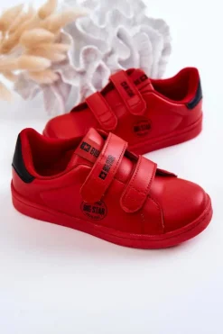 Damskie Big Star Shoes Dziecięce Trampki Na Rzepy Big Star DD374030 Czerwono-Czarne