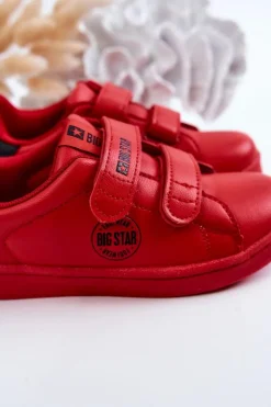 Damskie Big Star Shoes Dziecięce Trampki Na Rzepy Big Star DD374030 Czerwono-Czarne