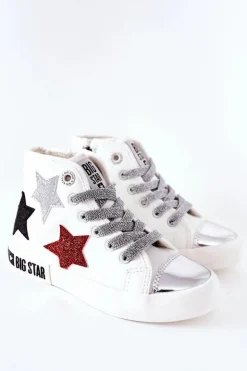 Damskie Big Star Shoes Dziecięce Wysokie Trampki Z Suwakiem BIG STAR II374029 Białe