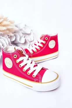 Damskie Big Star Shoes Dziecięce Wysokie Trampki Z Suwakiem BIG STAR HH374137 Różowe