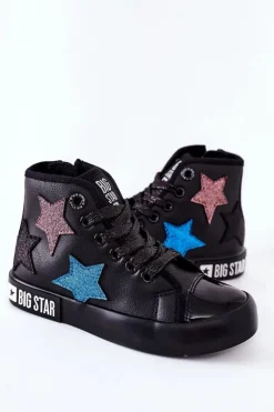 Big Star Shoes Dziewczęce|Trampki Damskie Big Star*Dziecięce Wysokie Trampki Z Suwakiem BIG STAR II374028 Czarne