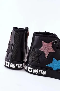 Big Star Shoes Dziewczęce|Trampki Damskie Big Star*Dziecięce Wysokie Trampki Z Suwakiem BIG STAR II374028 Czarne