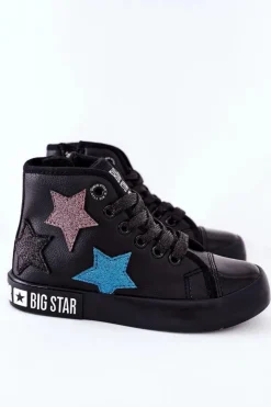 Big Star Shoes Dziewczęce|Trampki Damskie Big Star*Dziecięce Wysokie Trampki Z Suwakiem BIG STAR II374028 Czarne