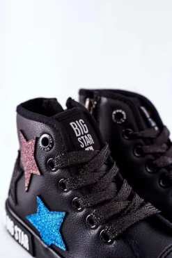 Big Star Shoes Dziewczęce|Trampki Damskie Big Star*Dziecięce Wysokie Trampki Z Suwakiem BIG STAR II374028 Czarne