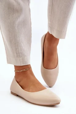 Damskie Evento Eko Skórzane Baleriny Damskie Beżowe Tindomiel