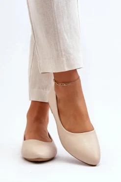 Damskie Evento Eko Skórzane Baleriny Damskie Beżowe Tindomiel