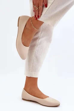 Damskie Evento Eko Skórzane Baleriny Damskie Beżowe Tindomiel