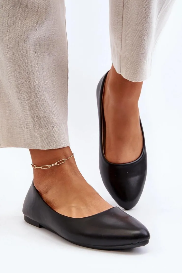 Outlet Evento Eko Skórzane Baleriny Damskie Czarne Tindomiel