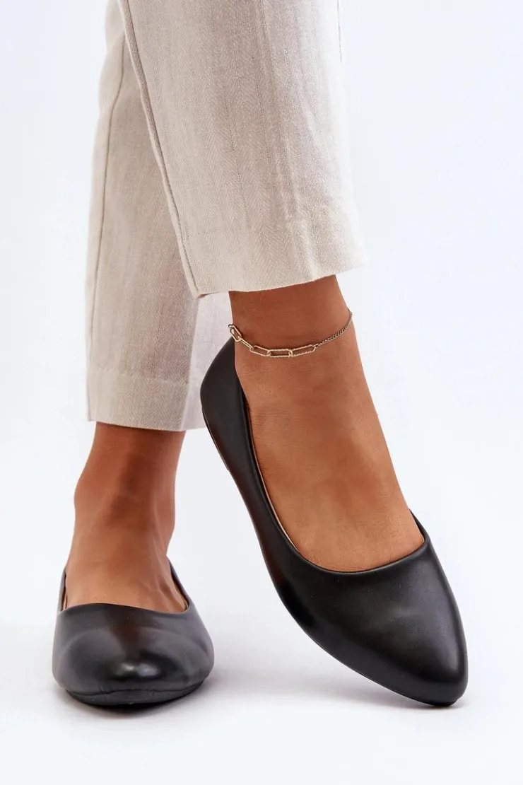 Outlet Evento Eko Skórzane Baleriny Damskie Czarne Tindomiel