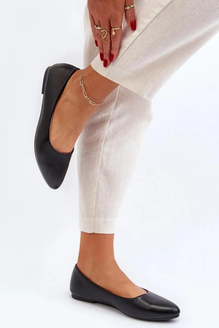 Outlet Evento Eko Skórzane Baleriny Damskie Czarne Tindomiel