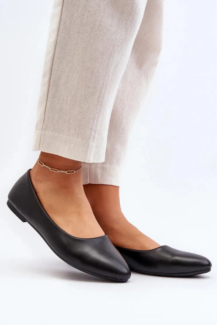 Outlet Evento Eko Skórzane Baleriny Damskie Czarne Tindomiel