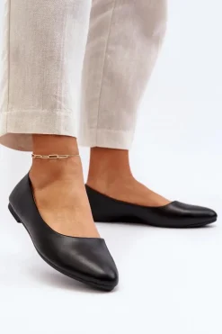 Outlet Evento Eko Skórzane Baleriny Damskie Czarne Tindomiel