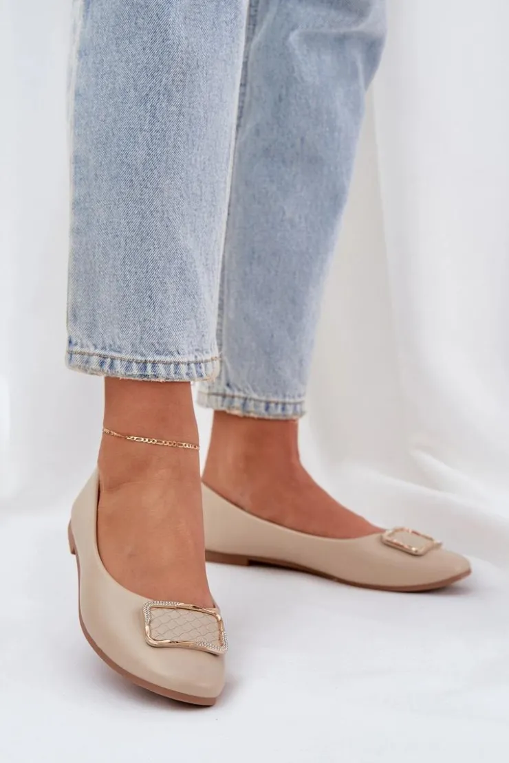 Boto Baleriny Skórzane|Baleriny Klasyczne*Eko Skórzane Baleriny Z Ozdobą Beżowe Tulnelia