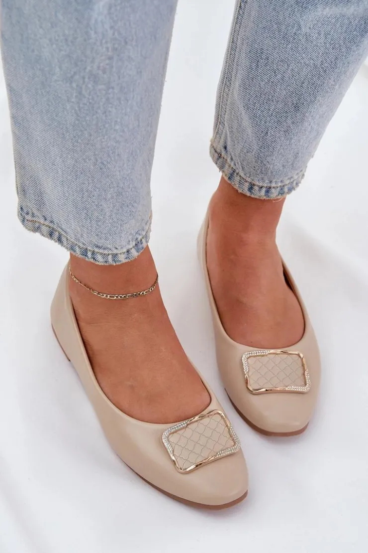 Boto Baleriny Skórzane|Baleriny Klasyczne*Eko Skórzane Baleriny Z Ozdobą Beżowe Tulnelia