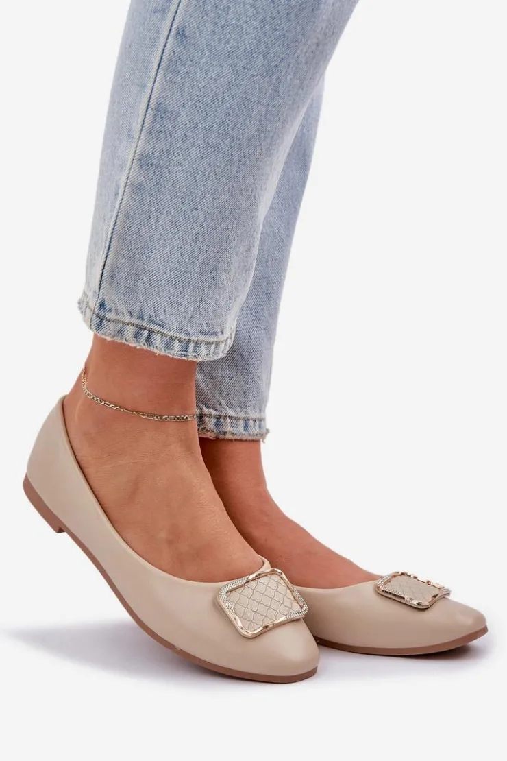 Boto Baleriny Skórzane|Baleriny Klasyczne*Eko Skórzane Baleriny Z Ozdobą Beżowe Tulnelia