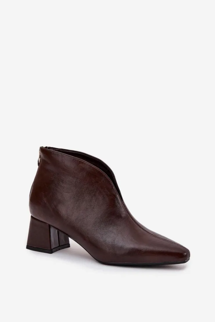 Outlet Boto Eko Skórzane Botki Damskie Na Obcasie Czekoladowe Rylina