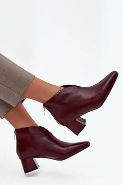 Damskie Boto Eko Skórzane Botki Damskie Na Obcasie Bordowe Rylina