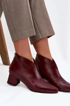Damskie Boto Eko Skórzane Botki Damskie Na Obcasie Bordowe Rylina