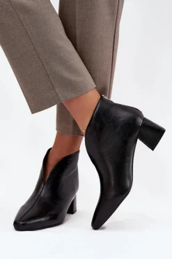 Clearance Boto Eko Skórzane Botki Damskie Na Obcasie Czarne Rylina