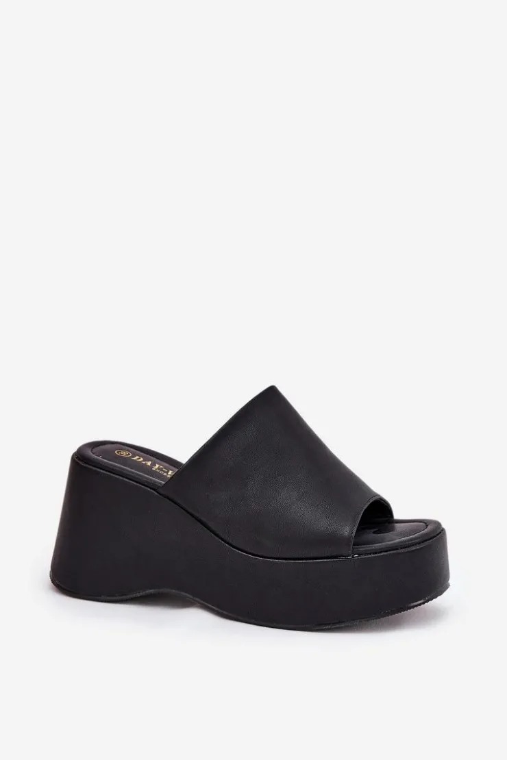 Outlet Boto Eko Skórzane Klapki Damskie Na Platformie I Koturnie Czarne Kisoffi