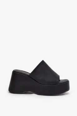 Outlet Boto Eko Skórzane Klapki Damskie Na Platformie I Koturnie Czarne Kisoffi