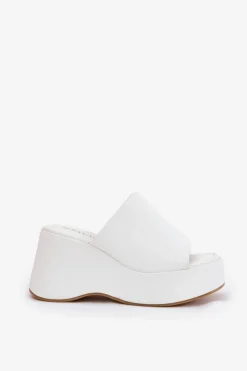 Boto Klapki Na Koturnie|Klapki Na Platformie*Eko Skórzane Klapki Damskie Na Platformie I Koturnie Białe Kisoffi Biały