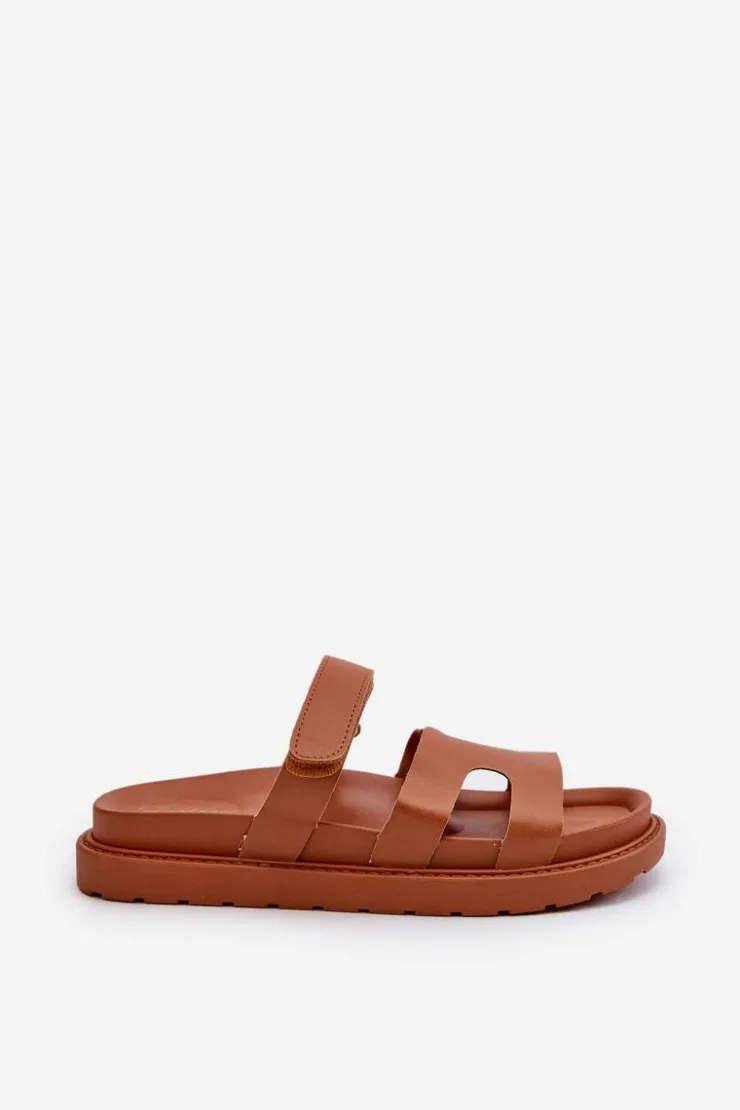 Boto Klapki Na Platformie|Klapki Damskie Klasyczne*Eko Skórzane Klapki Damskie Na Rzep Camel Silaka