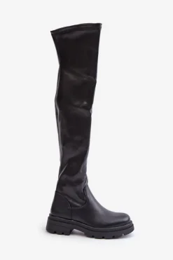 Boto Muszkieterki|Kozaki Za Kolano*Eko Skórzane Kozaki Za Kolano Na Płaskim Obcasie Czarne Santira