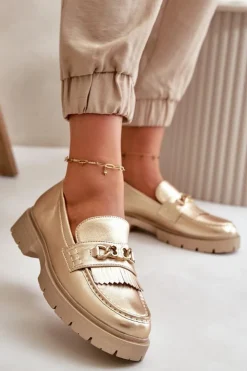 Boto Mokasyny Damskie Skórzane*Eko Skórzane Mokasyny Damskie Z Ozdobą Złote Zanita