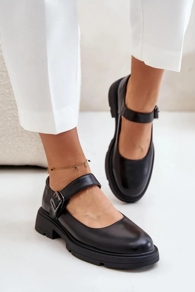 Boto Półbuty Lakierowane|Półbuty Skórzane*Eko Skórzane Półbuty Damskie Z Paskiem Czarne Vinceza 62179