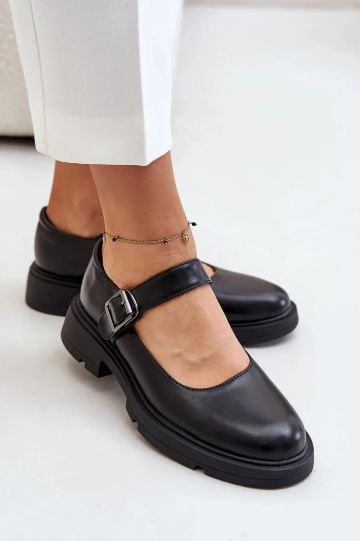 Boto Półbuty Lakierowane|Półbuty Skórzane*Eko Skórzane Półbuty Damskie Z Paskiem Czarne Vinceza 62179