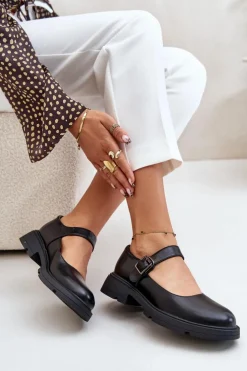 Boto Półbuty Lakierowane|Półbuty Skórzane*Eko Skórzane Półbuty Damskie Z Paskiem Czarne Vinceza 62179