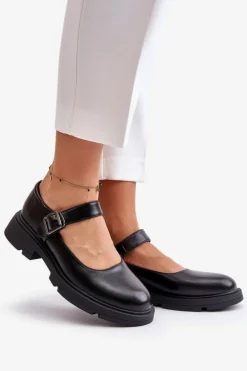 Boto Półbuty Lakierowane|Półbuty Skórzane*Eko Skórzane Półbuty Damskie Z Paskiem Czarne Vinceza 62179
