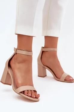 Boto Sandały Na Słupku|Sandały Na Obcasie*Eko Skórzane Sandały Damskie Na Słupku Beżowe Irini
