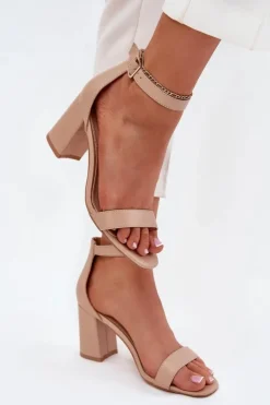 Boto Sandały Na Słupku|Sandały Na Obcasie*Eko Skórzane Sandały Damskie Na Słupku Beżowe Irini