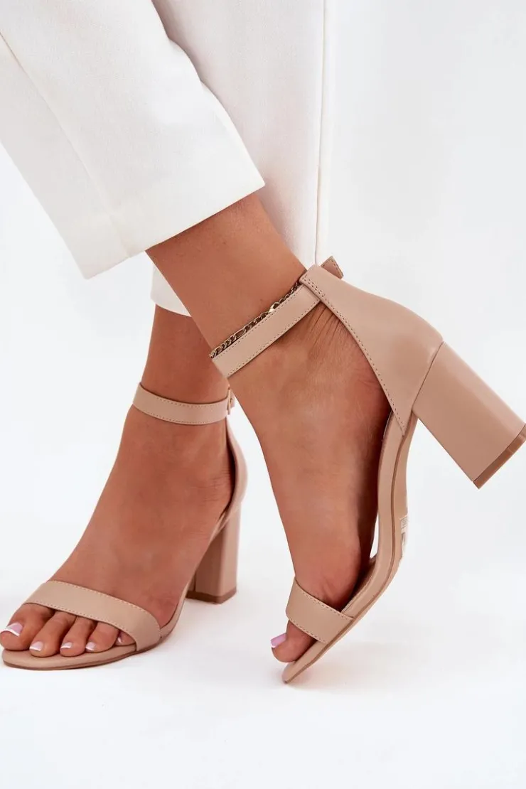 Boto Sandały Na Słupku|Sandały Na Obcasie*Eko Skórzane Sandały Damskie Na Słupku Beżowe Irini