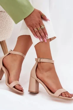 Boto Sandały Na Słupku|Sandały Na Obcasie*Eko Skórzane Sandały Damskie Na Słupku Beżowe Irini