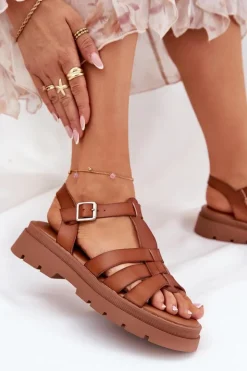 Online Boto Eko Skórzane Sandały Damskie Na Platformie Camel Nendales