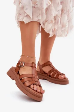 Online Boto Eko Skórzane Sandały Damskie Na Platformie Camel Nendales