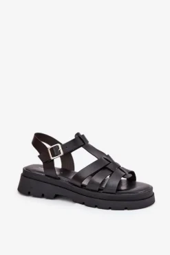 Damskie Boto Eko Skórzane Sandały Damskie Na Platformie Czarne Nendales