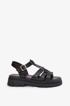 Damskie Boto Eko Skórzane Sandały Damskie Na Platformie Czarne Nendales