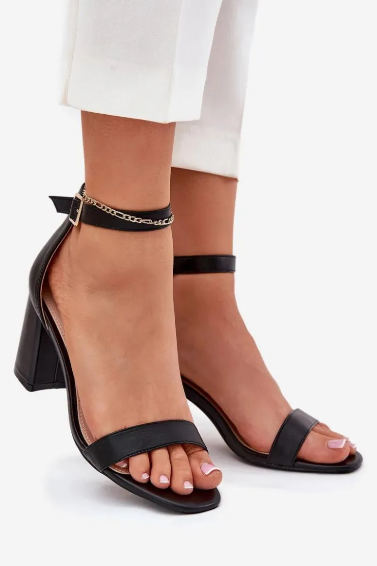 New Boto Eko Skórzane Sandały Damskie Na Słupku Czarne Irini Czarny