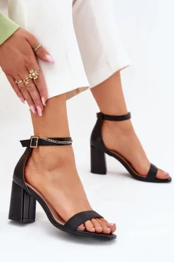 New Boto Eko Skórzane Sandały Damskie Na Słupku Czarne Irini Czarny