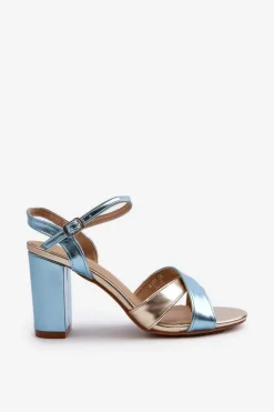 Best Boto Eko Skórzane Sandały Na Obcasie Słupku Niebiesko-Złote Abilica Niebieski
