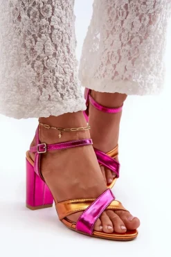 Boto Sandały Na Słupku|Sandały Na Obcasie*Eko Skórzane Sandały Na Obcasie Słupku Fuksja Abilica Różowy