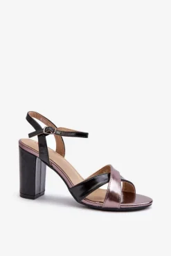 Damskie Boto Eko Skórzane Sandały Na Obcasie Słupku Czarne Abilica