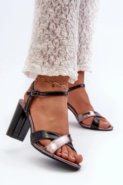 Damskie Boto Eko Skórzane Sandały Na Obcasie Słupku Czarne Abilica